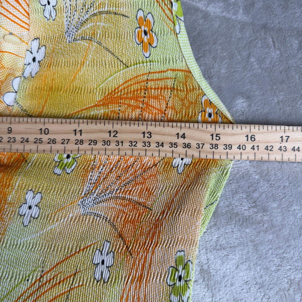 Boho  soft girl Vintage 70s Floral Plisse Sleeveless Midi Dress‎ Orange Yellow - Picture 4 of 11